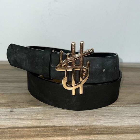Money Sign Belt Unisex Medium Black With Gold Money Streetwear Rockabilly - Picture 1 of 7